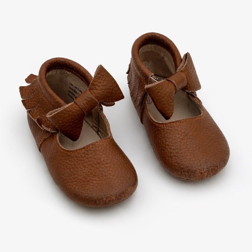Monkey Feet Brown Leather Bow Moccasins Baby Shoes 18–24M